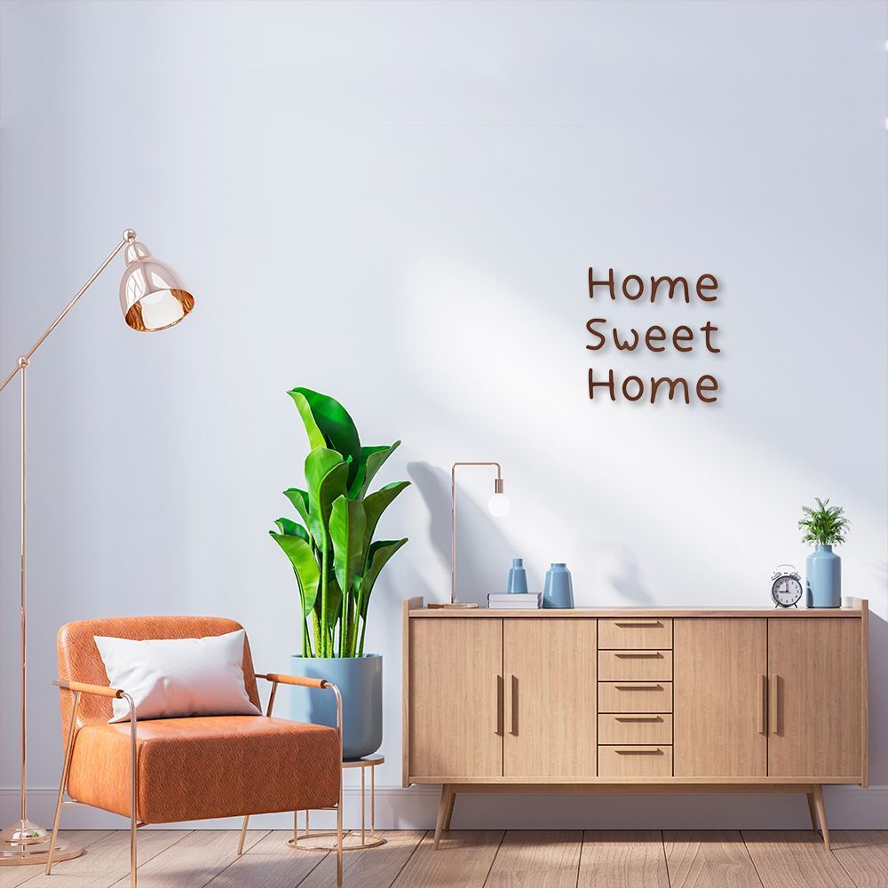 Frase de Parede em Relevo Home Sweet Home 120x117 Marrom