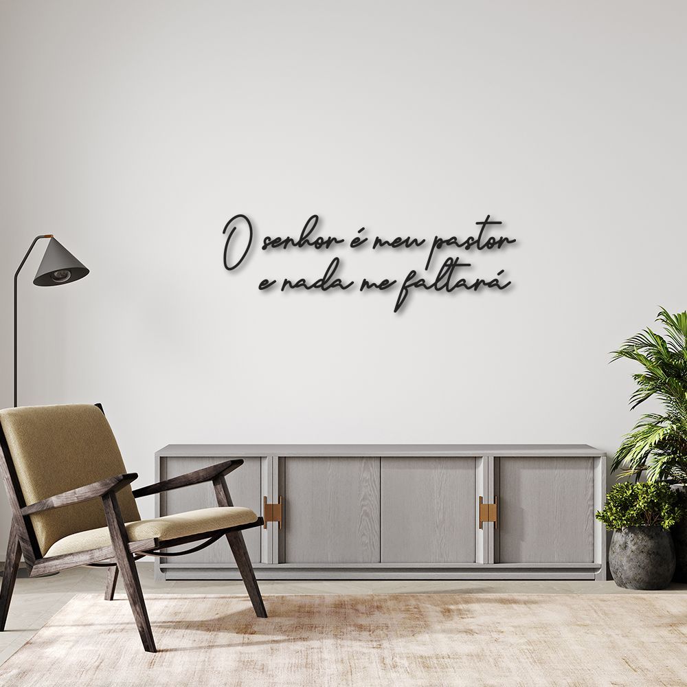 Frase de Parede em Relevo O senhor é meu pastor 120x40 Preto