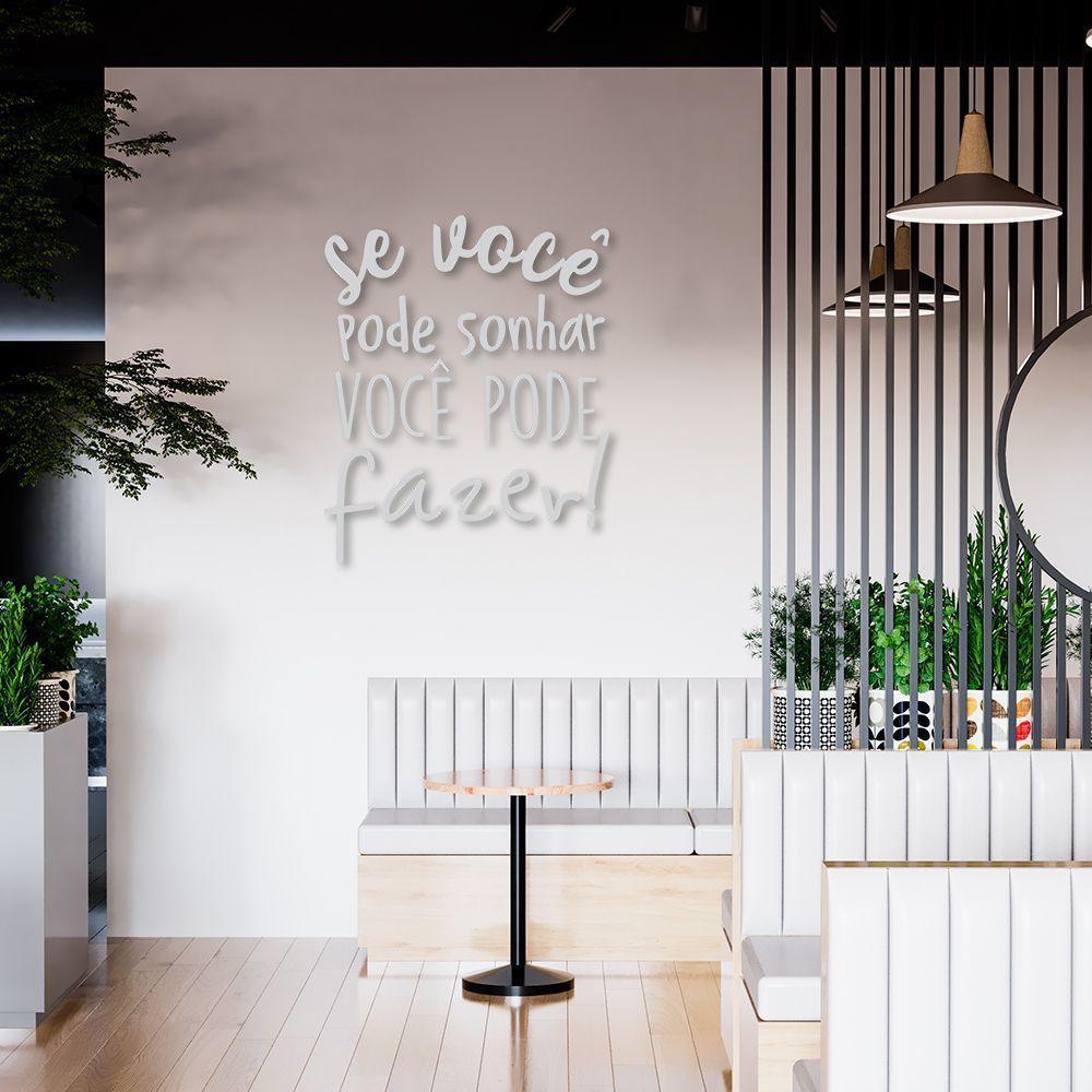 Frase de Parede em Relevo Sonhar e Fazer 150x122 Cinza
