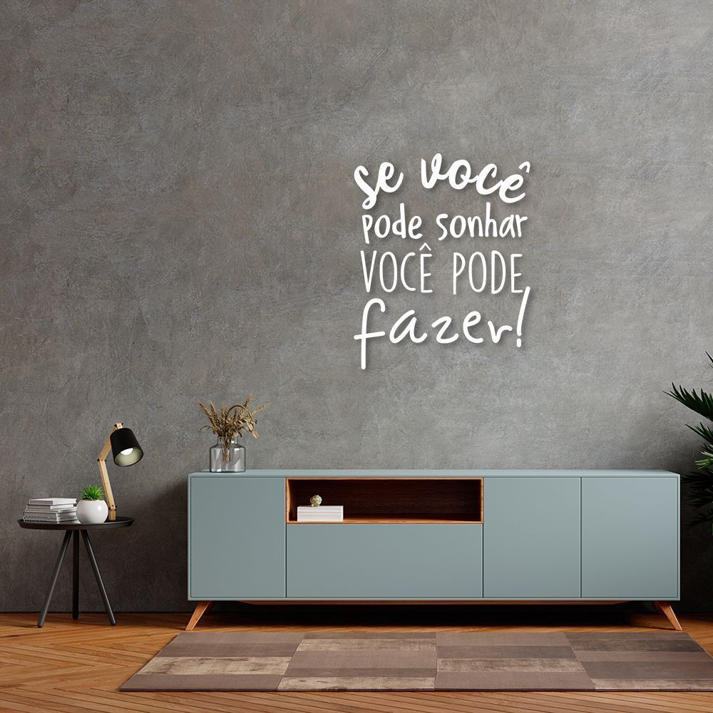 Frase de Parede em Relevo Sonhar e Fazer 60x49 Branco