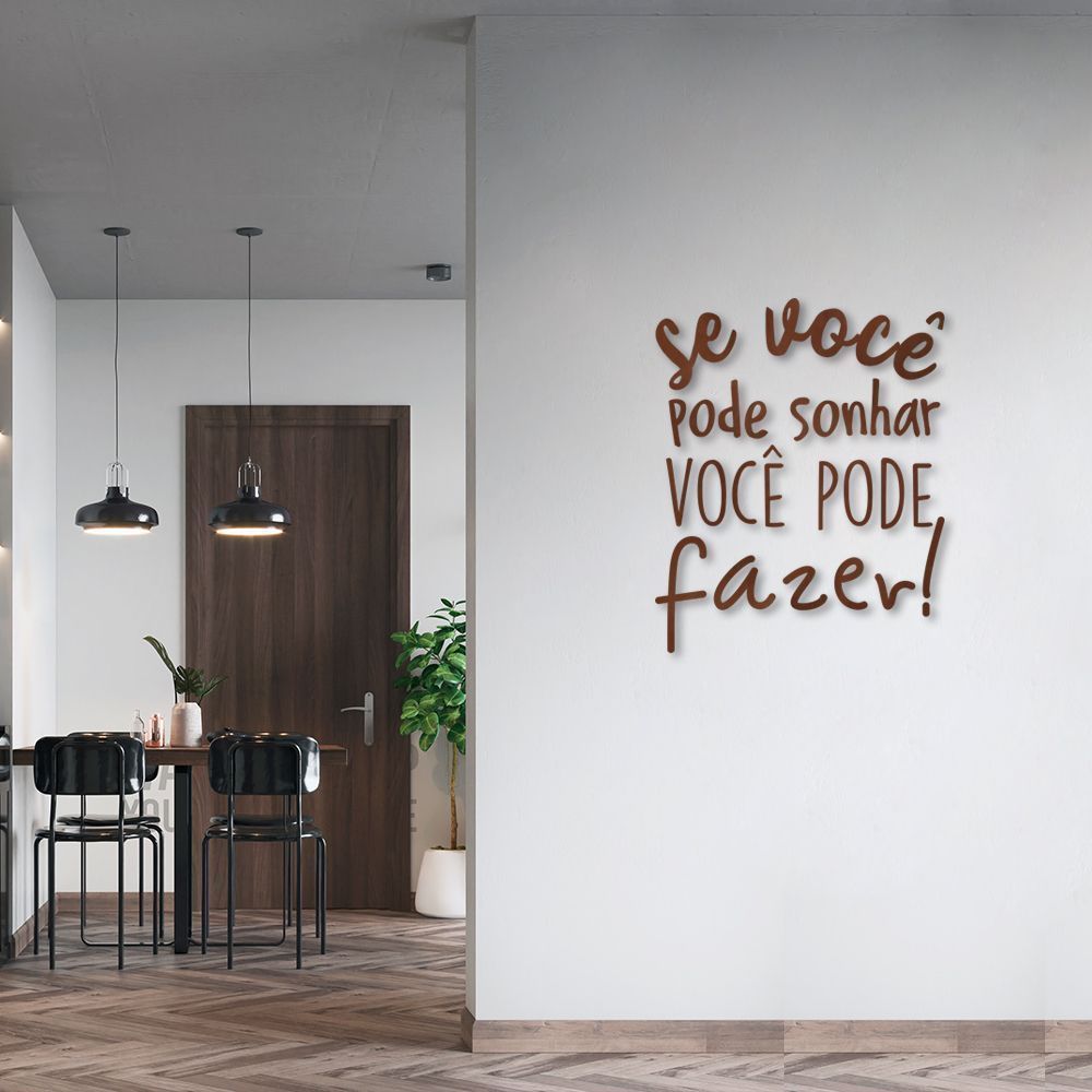Frase de Parede em Relevo Sonhar e Fazer 90x73 Marrom