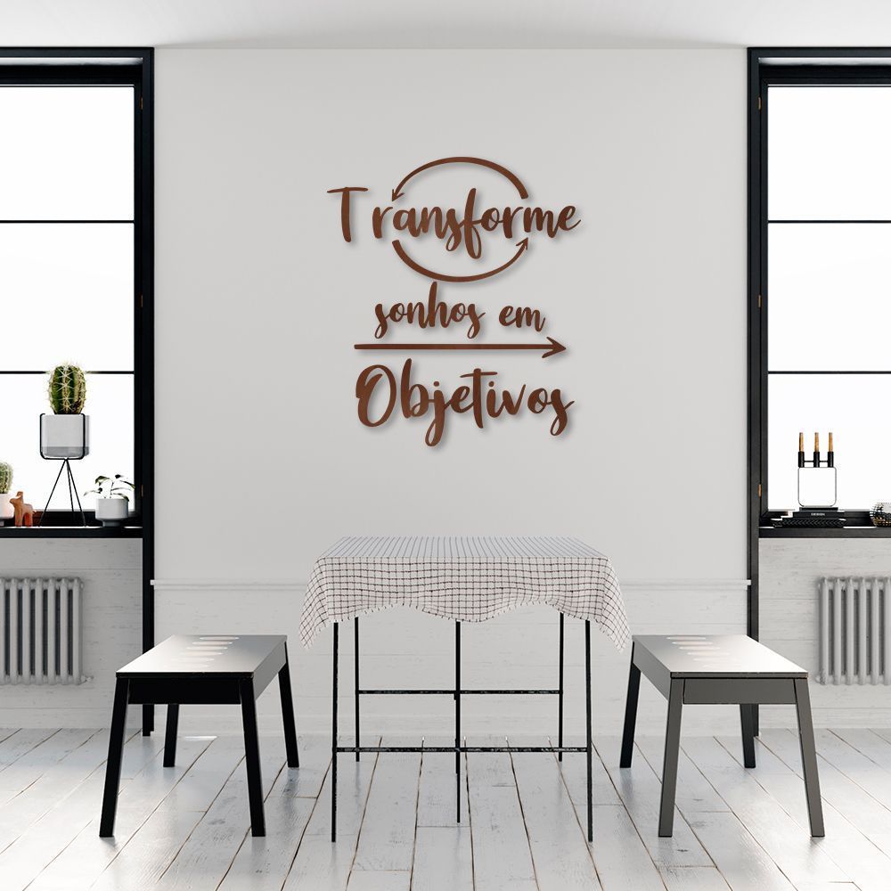 Frase de Parede em Relevo Transforme Sonhos 60x52 Marrom