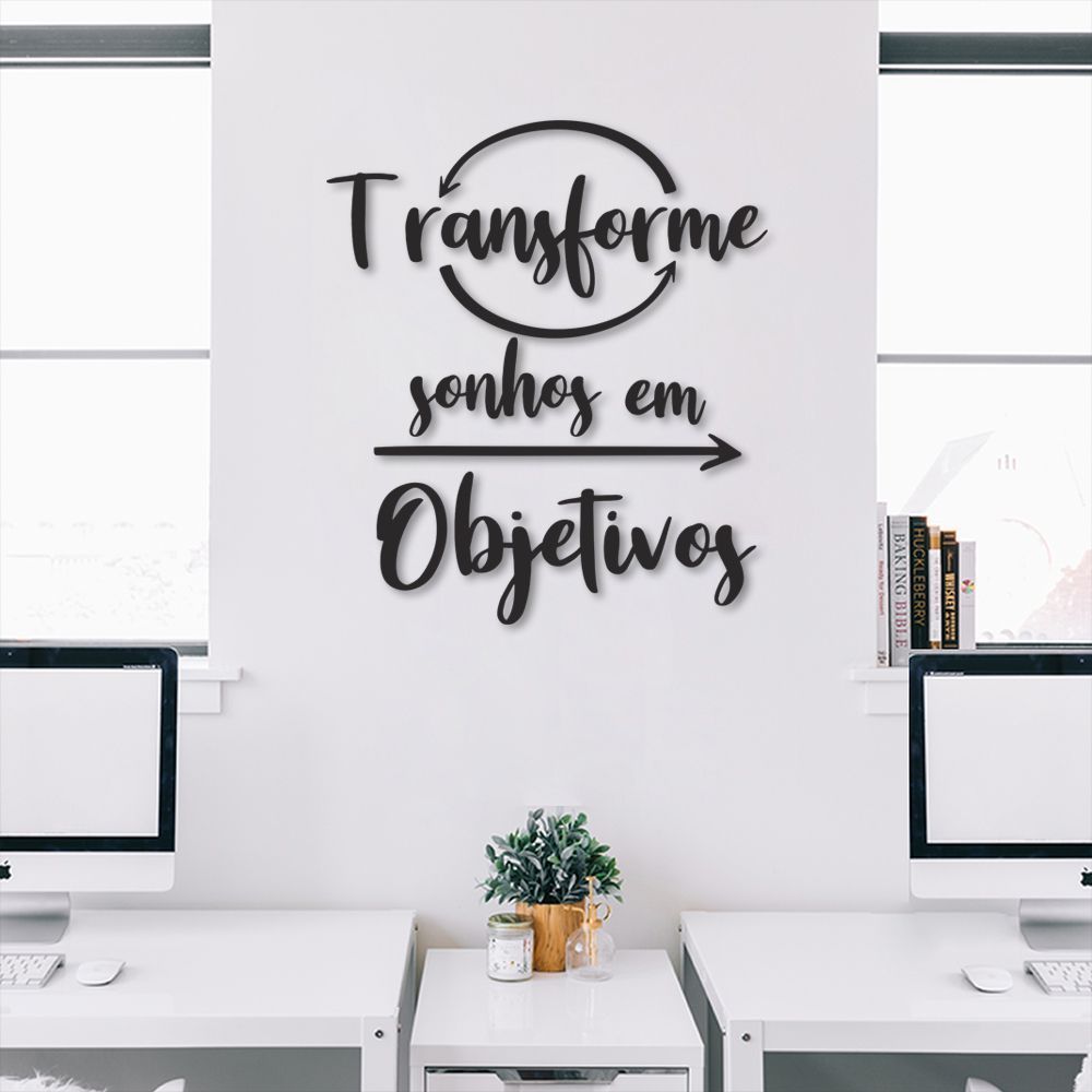 Frase de Parede em Relevo Transforme Sonhos 60x52 Preto