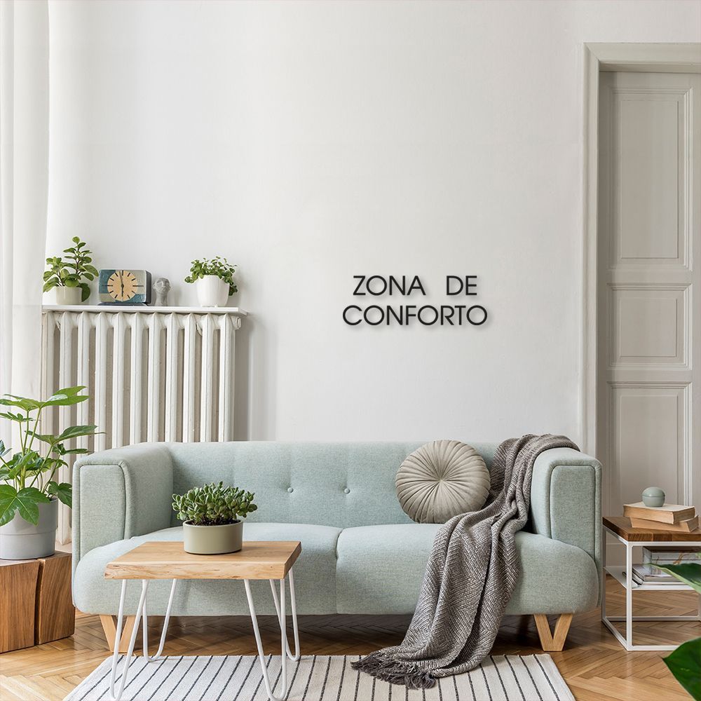 Frase de Parede em Relevo Zona de Conforto 120x41 Preto