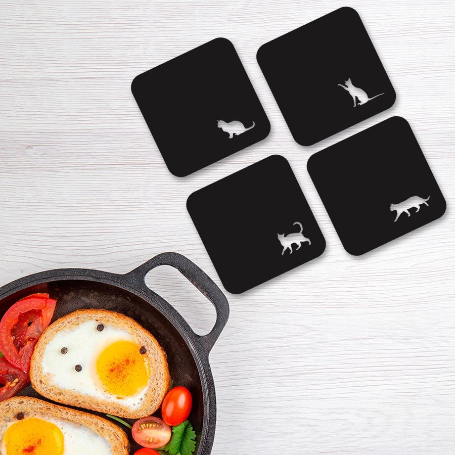 Kit 4 Descanso de panela resistente calor Gato 15cm Preto