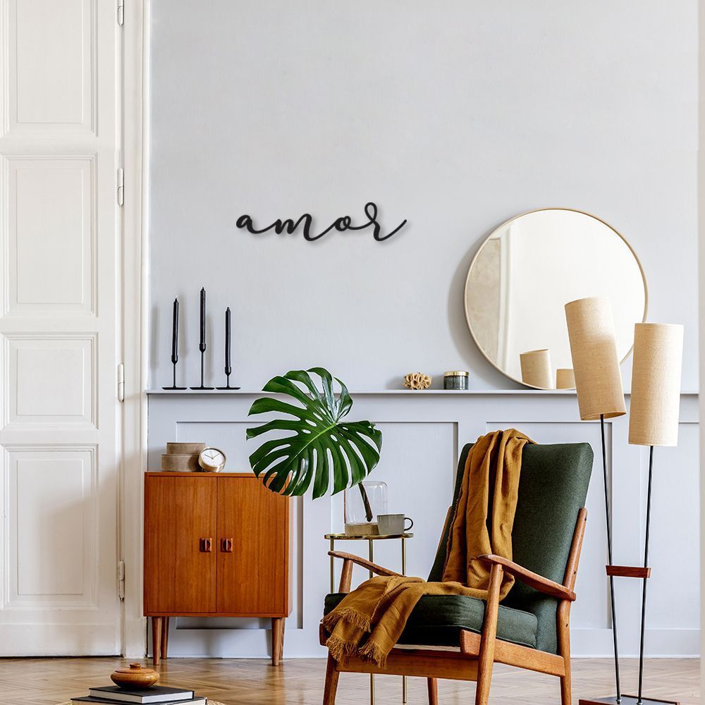 Palavra de Parede em Relevo Amor 45x10 Preto