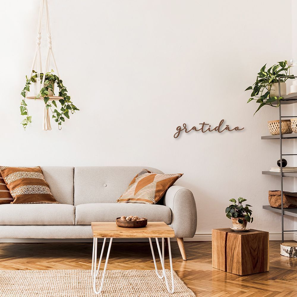 Palavra de Parede em Relevo Gratidão 150x40 Marrom