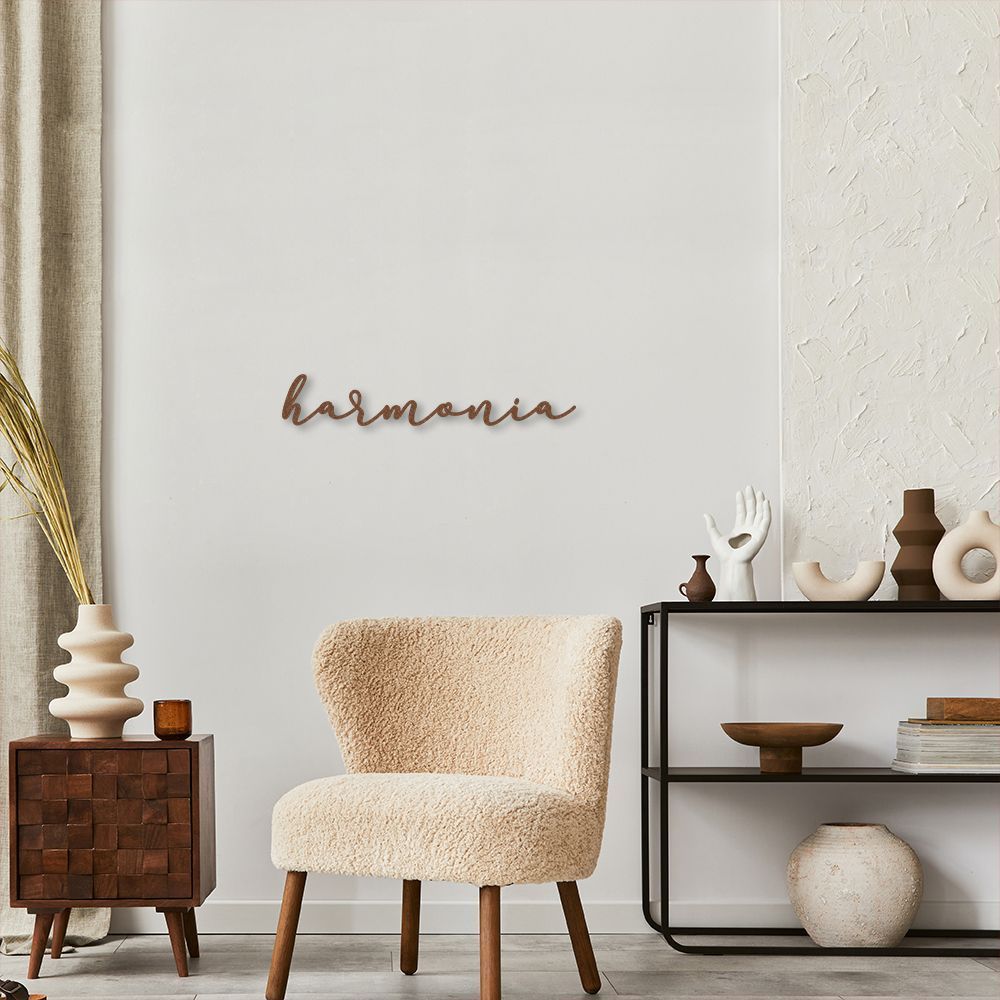Palavra de Parede em Relevo Harmonia 45x7 Marrom