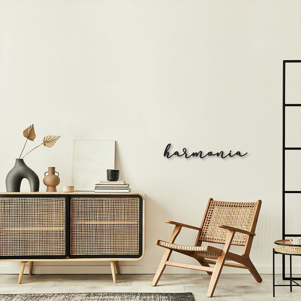 Palavra de Parede em Relevo Harmonia 60x10 Preto
