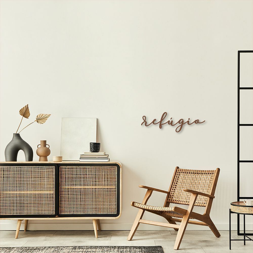 Palavra de Parede em Relevo Refúgio 150x47 Marrom