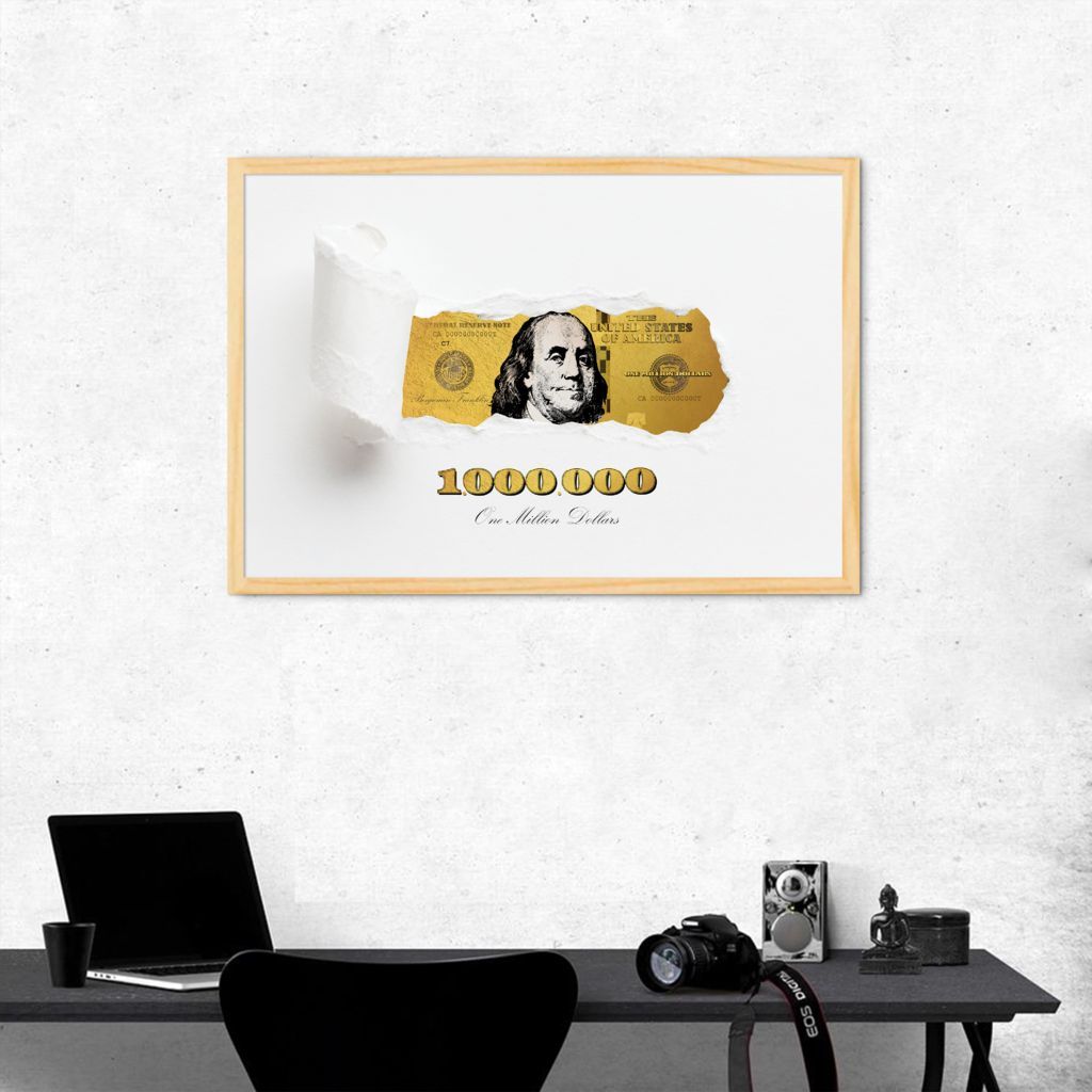 Quadro 1 Milhão de Dólares Gold 86x60 Caixa Marfim