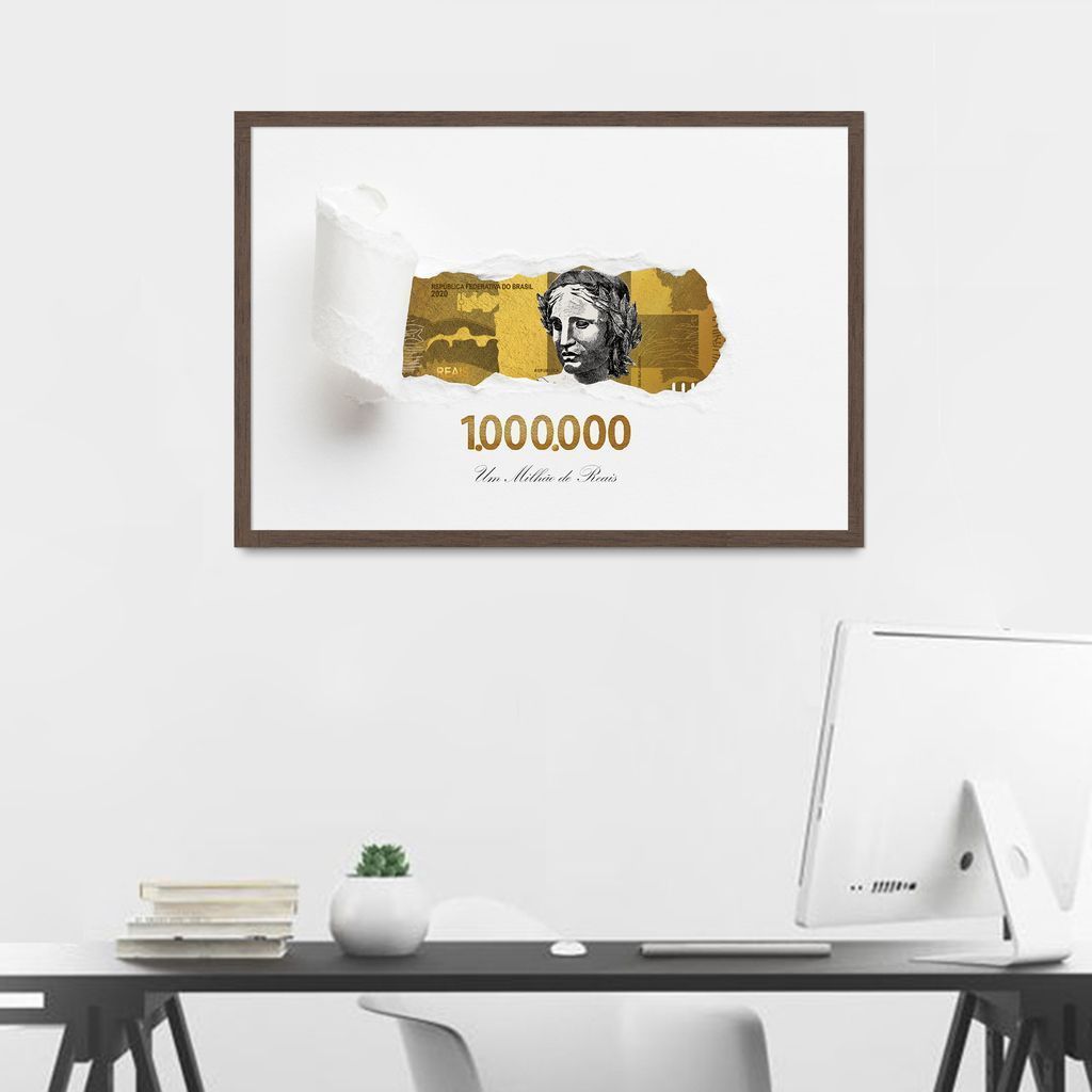Quadro 1 Milhão de Reais Gold 100x70 Caixa Marrom