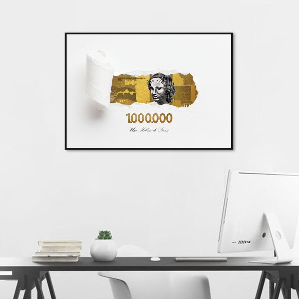 Quadro 1 Milhão de Reais Gold 100x70 Filete Preto
