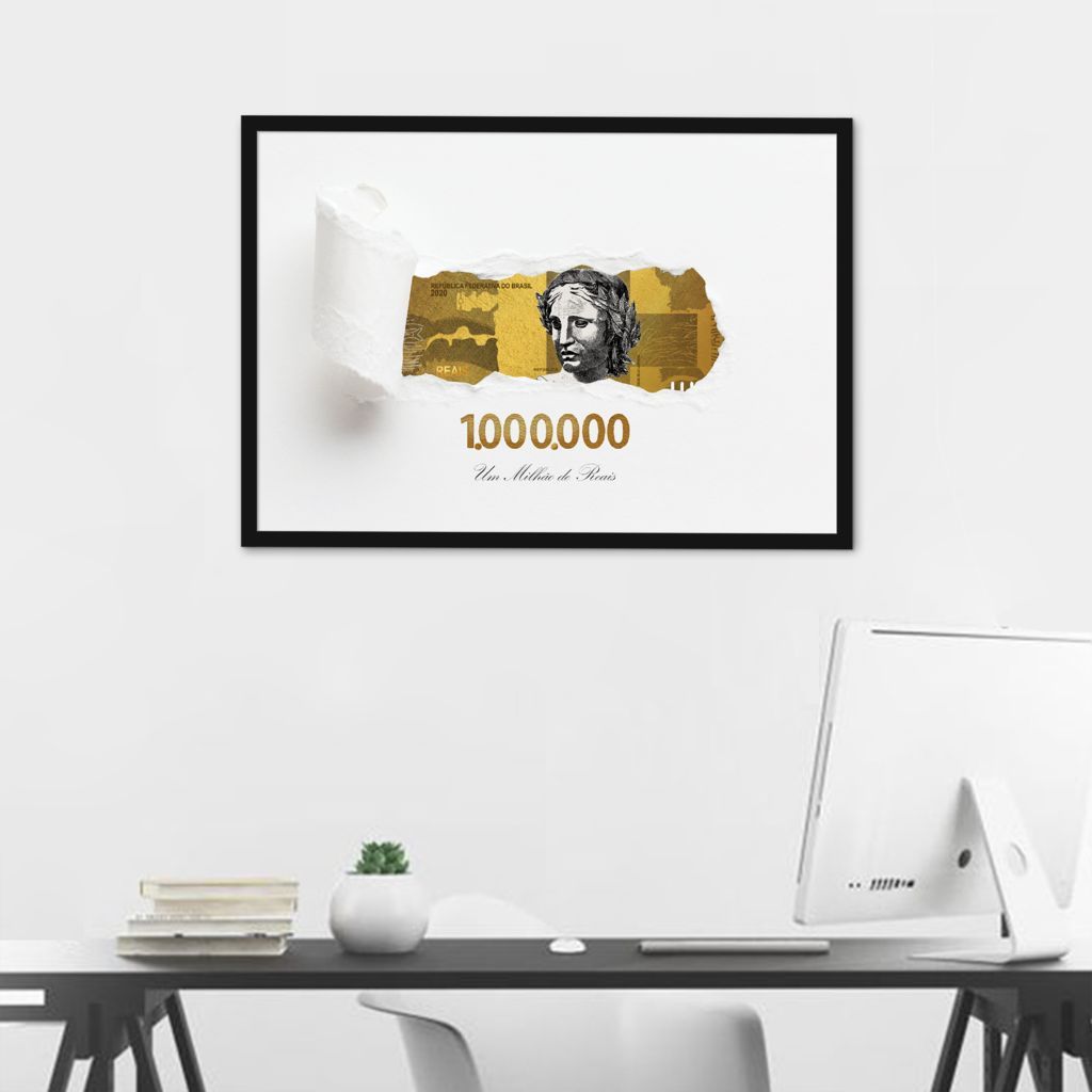 Quadro 1 Milhão de Reais Gold 43x30 Caixa Preto