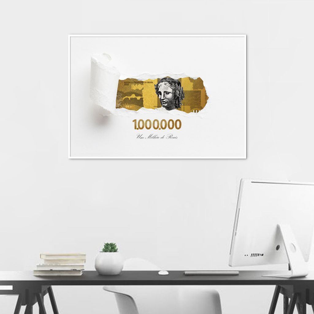 Quadro 1 Milhão de Reais Gold 60x43 Filete Branco