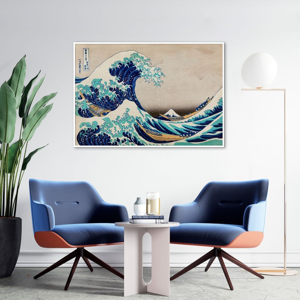 Quadro A Grande Onda de Kanagawa 60x43 Filete Branco