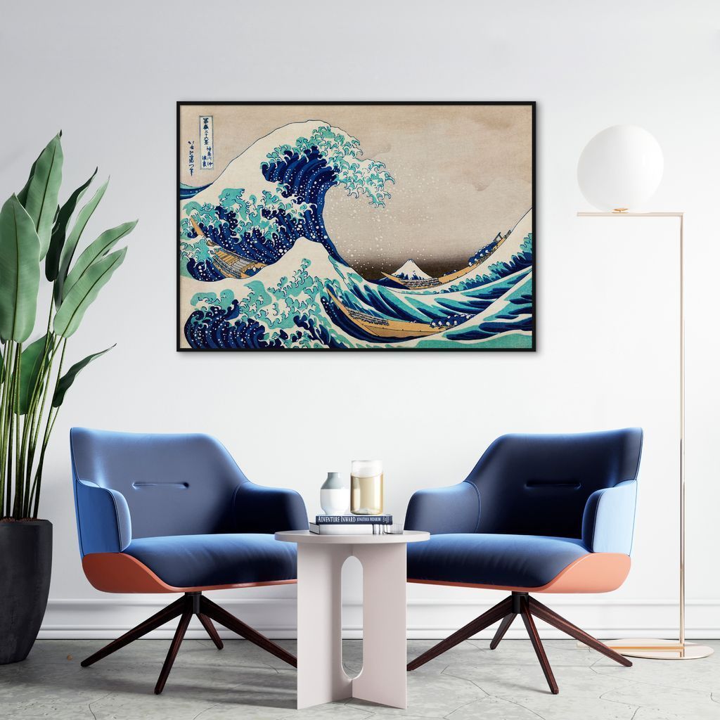 Quadro A Grande Onda de Kanagawa 60x43 Filete Preto