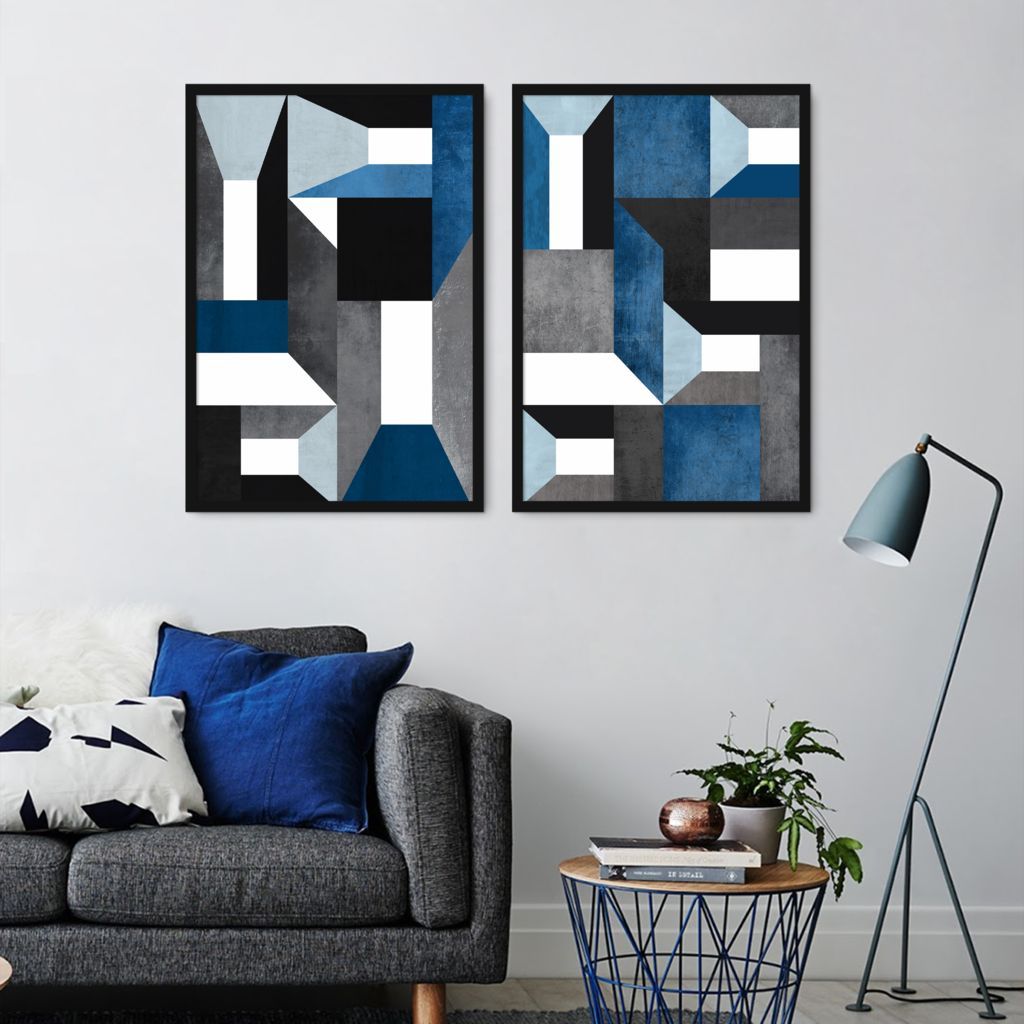 Quadro Abstração em Azul 142x100 2-100x70 Caixa Preto