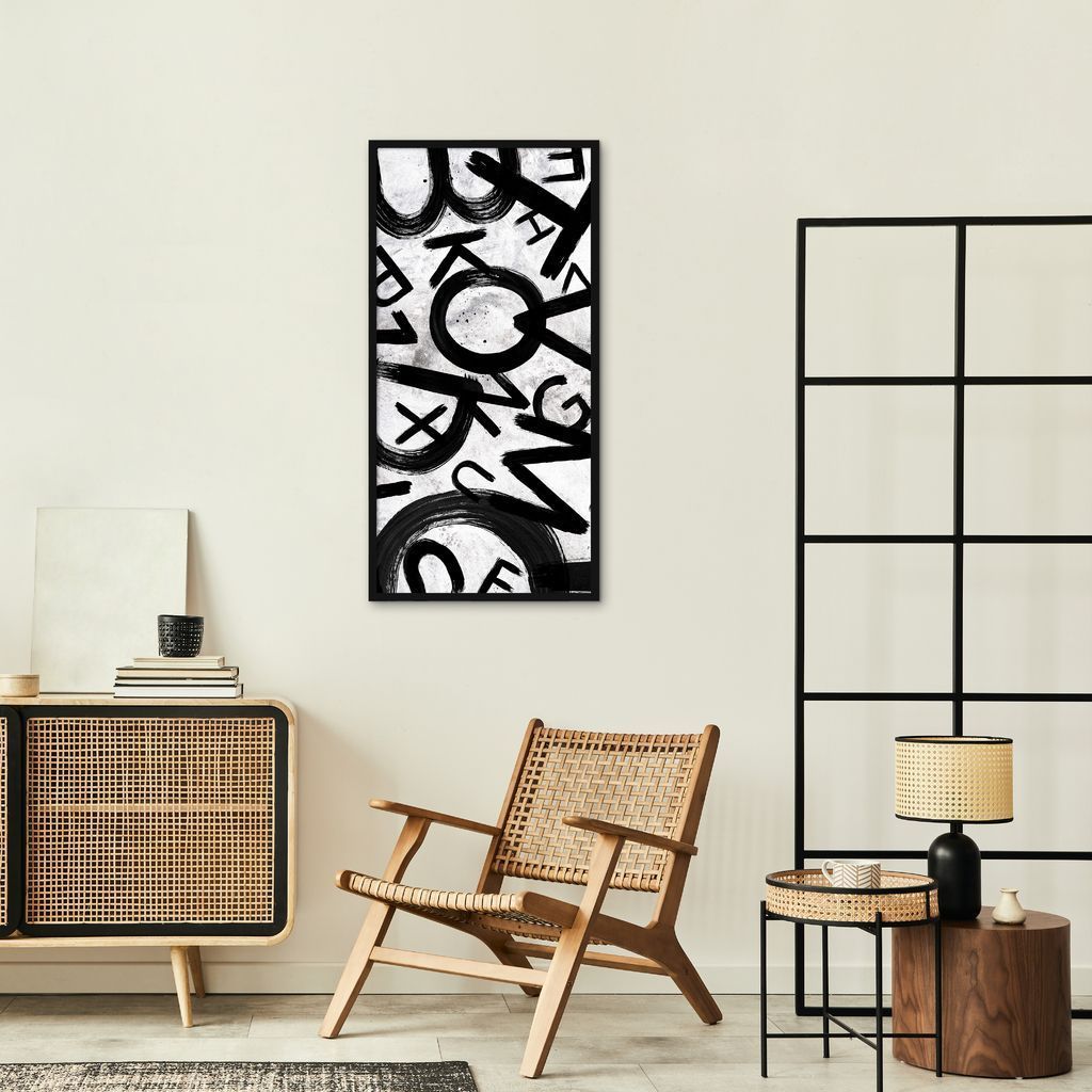 Quadro Abstract Letters 86x43 Caixa Preto Branco