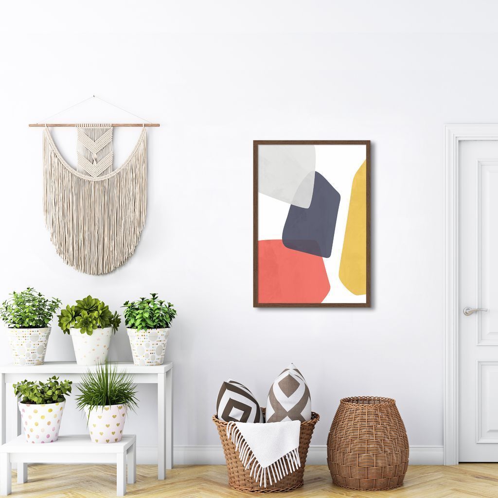 Quadro Abstrato Formas Coloridas 60x43 Caixa Marrom