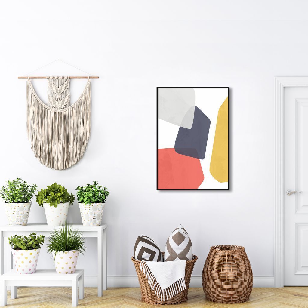 Quadro Abstrato Formas Coloridas 60x43 Filete Preto