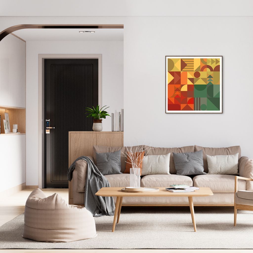 Quadro Abstrato Geometria Colors 43x43 Filete Marrom