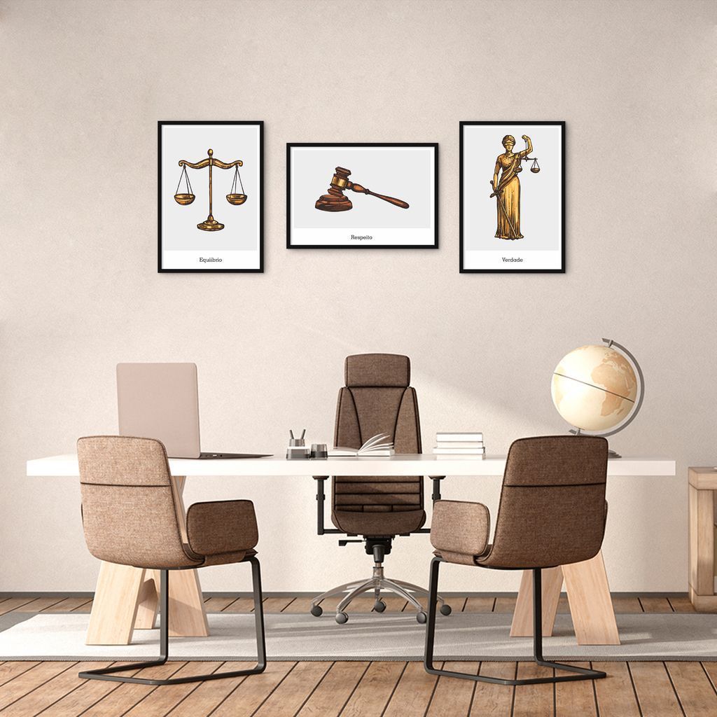 Quadro Advocacia Verdade Respeito e Equilíbrio 119x43 3-43x30 Caixa Preto