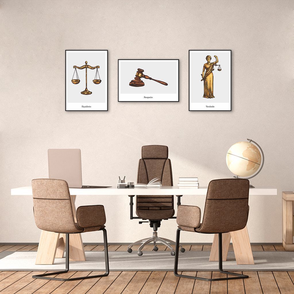 Quadro Advocacia Verdade Respeito e Equilíbrio 119x43 3-43x30 Filete Preto