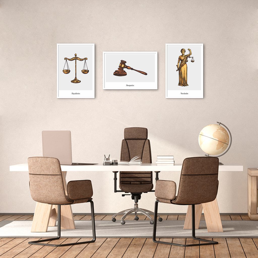 Quadro Advocacia Verdade Respeito e Equilíbrio 169x60 3-60x43 Caixa Branco