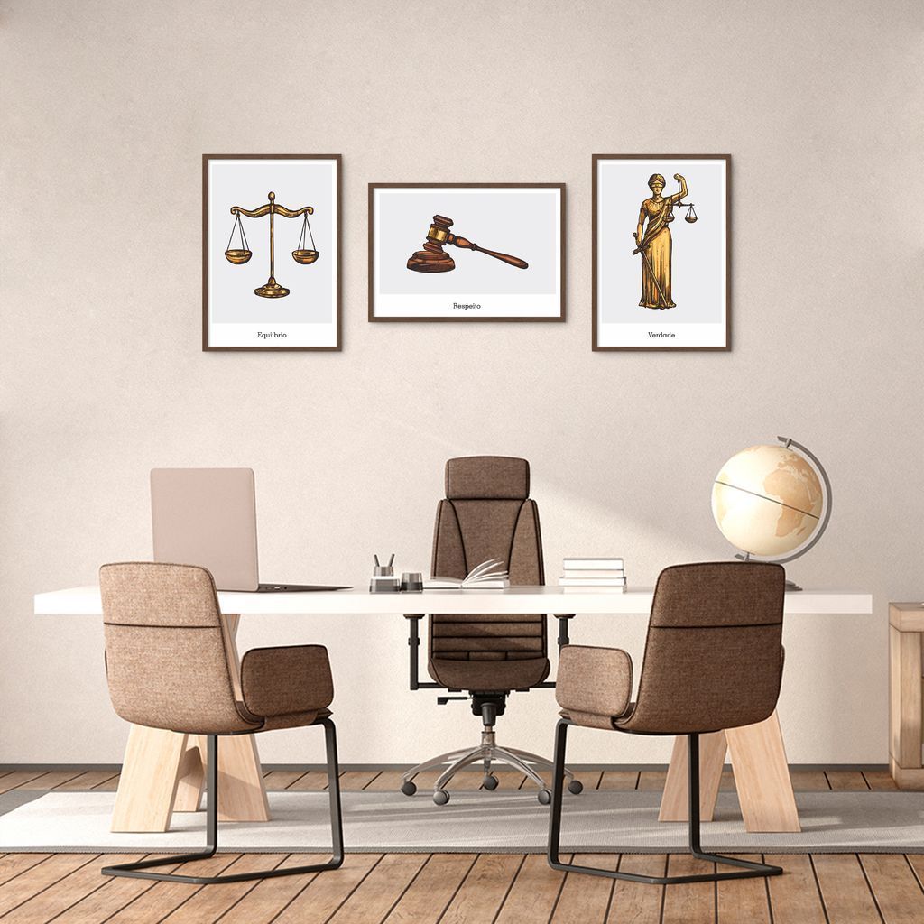 Quadro Advocacia Verdade Respeito e Equilíbrio 169x60 3-60x43 Caixa Marrom