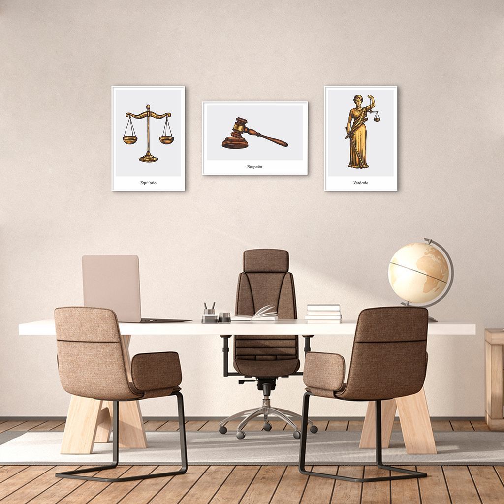 Quadro Advocacia Verdade Respeito e Equilíbrio 244x86 3-86x60 Filete Branco