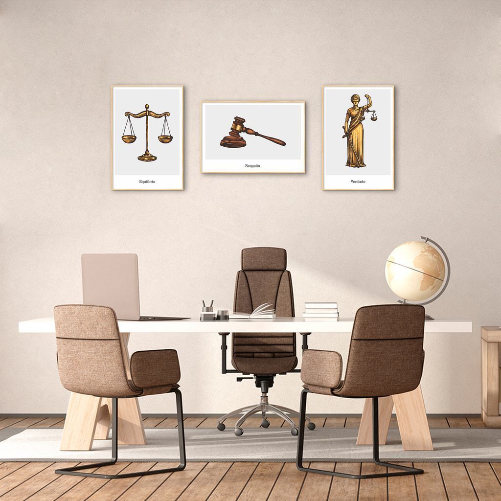 Quadro Advocacia Verdade Respeito e Equilíbrio 244x86 3-86x60 Filete Marfim