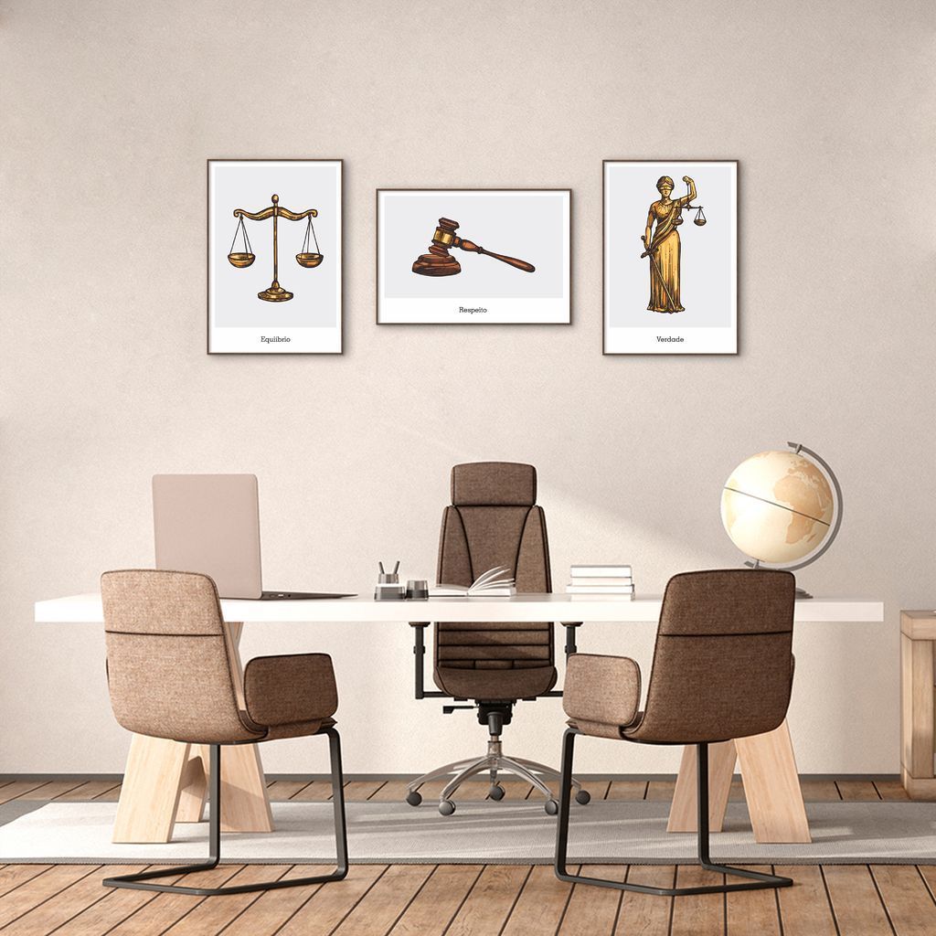 Quadro Advocacia Verdade Respeito e Equilíbrio 244x86 3-86x60 Filete Marrom