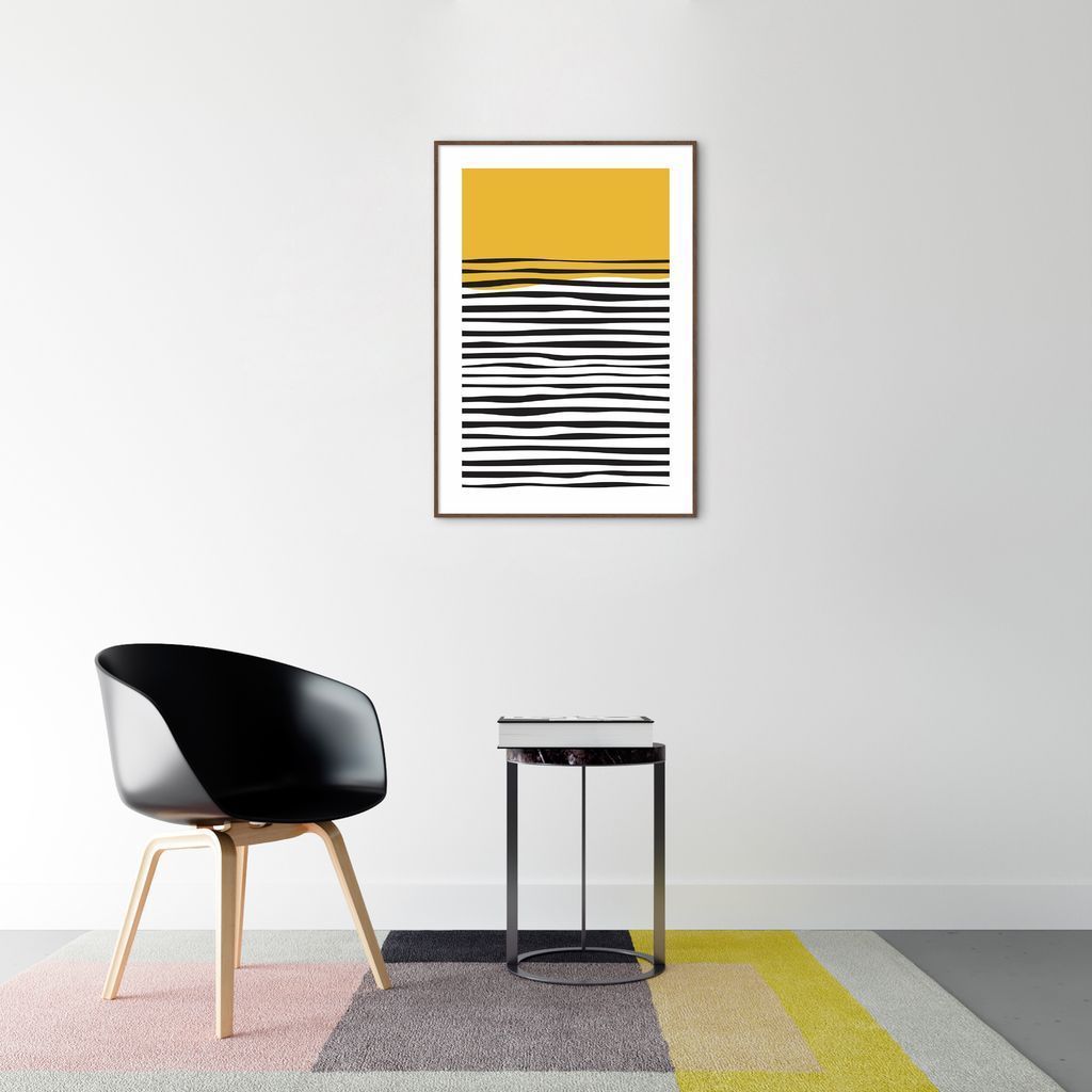 Quadro Amarelo Linhas Abstratas 100x70 Filete Marrom