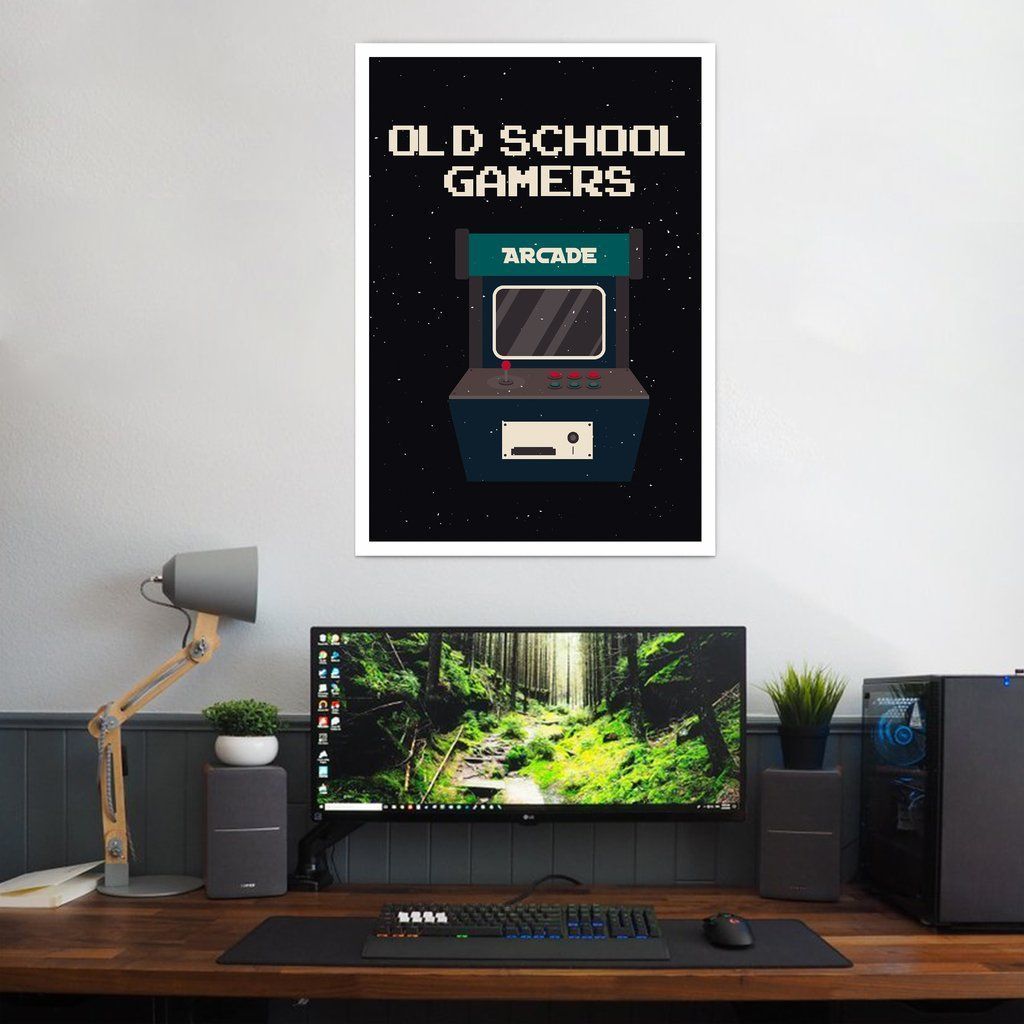 Quadro Arcade Old School Gamer 43x30 Caixa Branco
