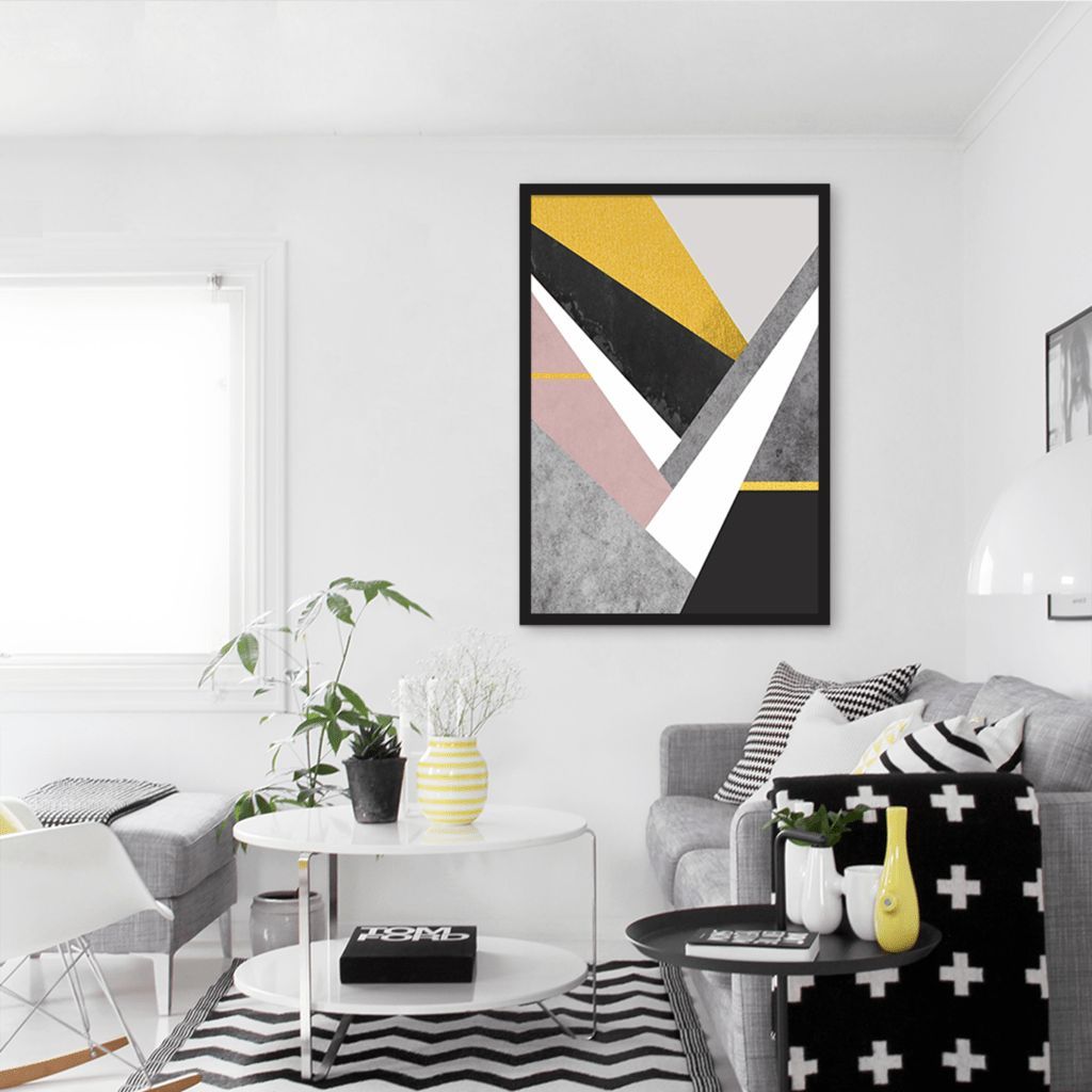 Quadro Arte em Estilhaços Gold 86x60 Filete Preto