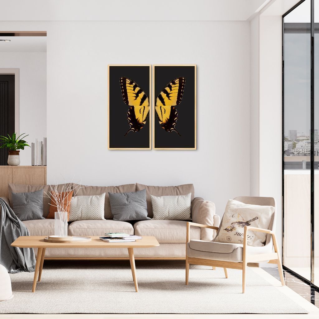 Quadro Asas Borboleta Amarela 120x124 2-120x60 Caixa Marfim