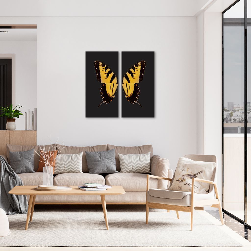 Quadro Asas Borboleta Amarela 120x124 2-120x60 Filete Preto