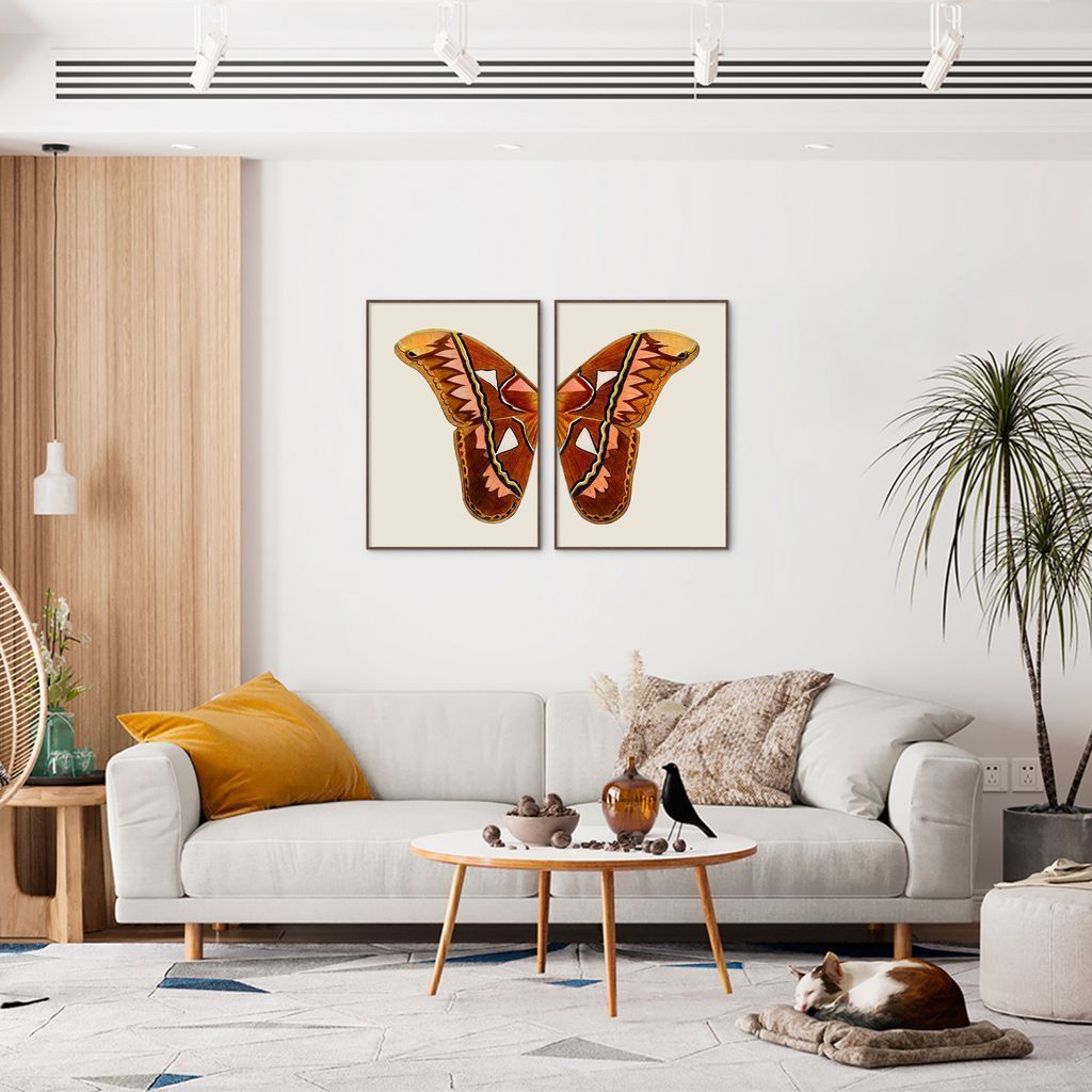 Quadro Asas de Borboleta Boho 122x86 2-86x60 Filete Marrom