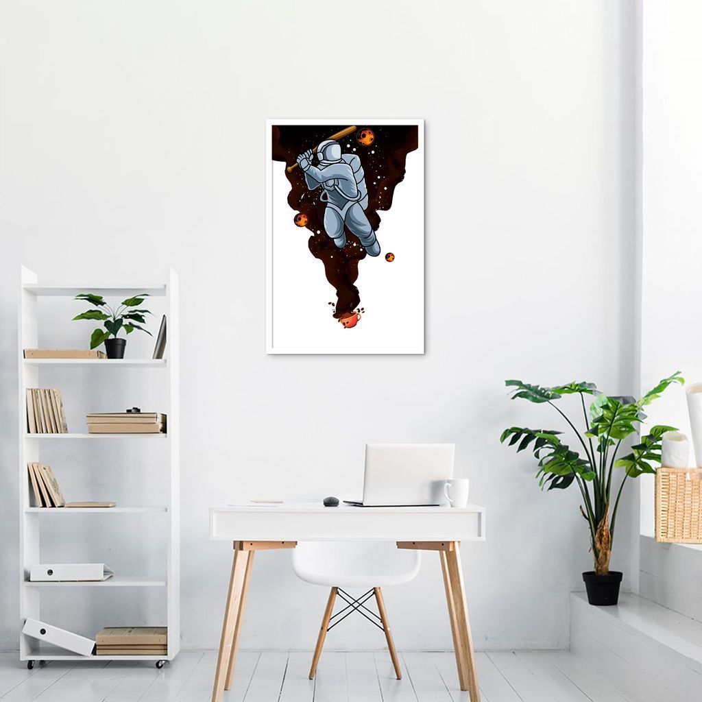 Quadro Astronauta Baseball 100x70 Caixa Branco