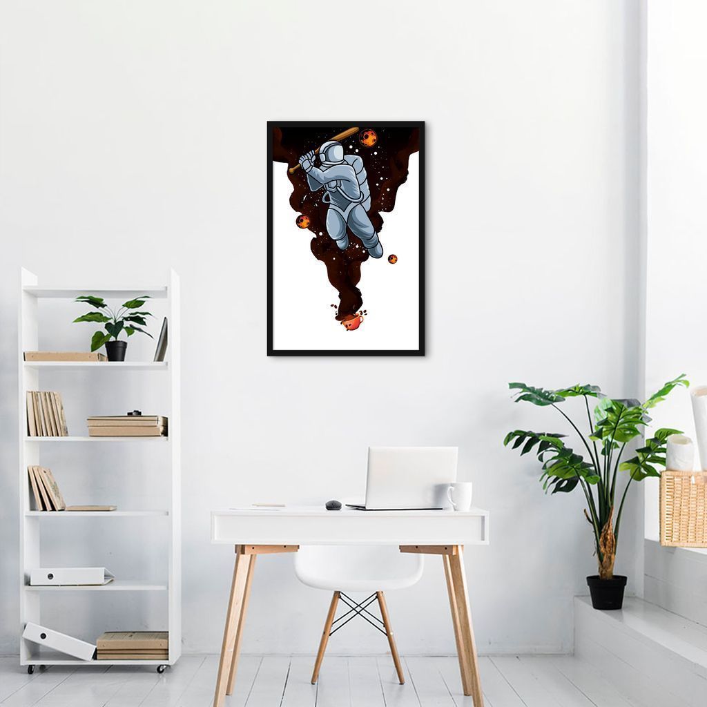 Quadro Astronauta Baseball 100x70 Caixa Preto