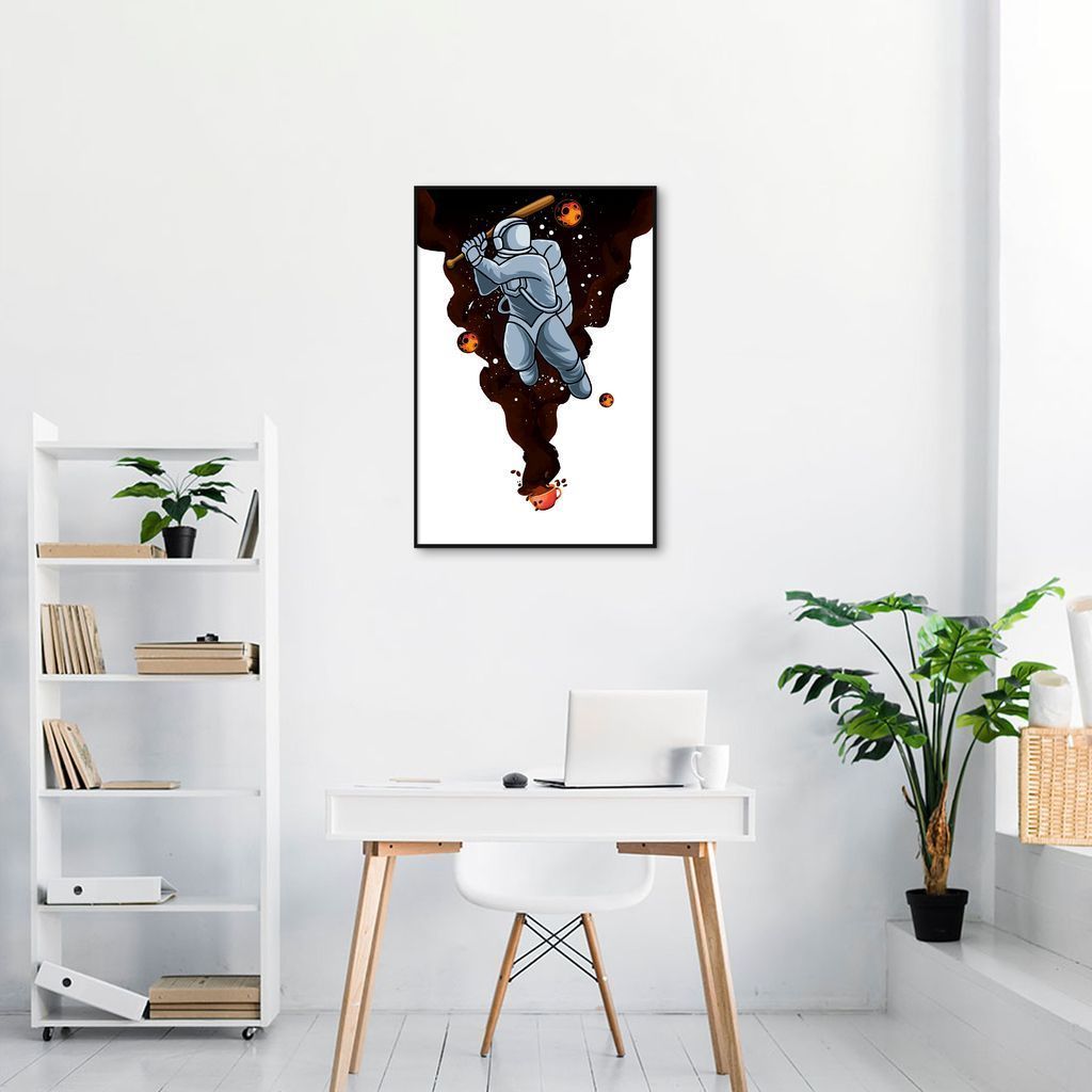 Quadro Astronauta Baseball 100x70 Filete Preto