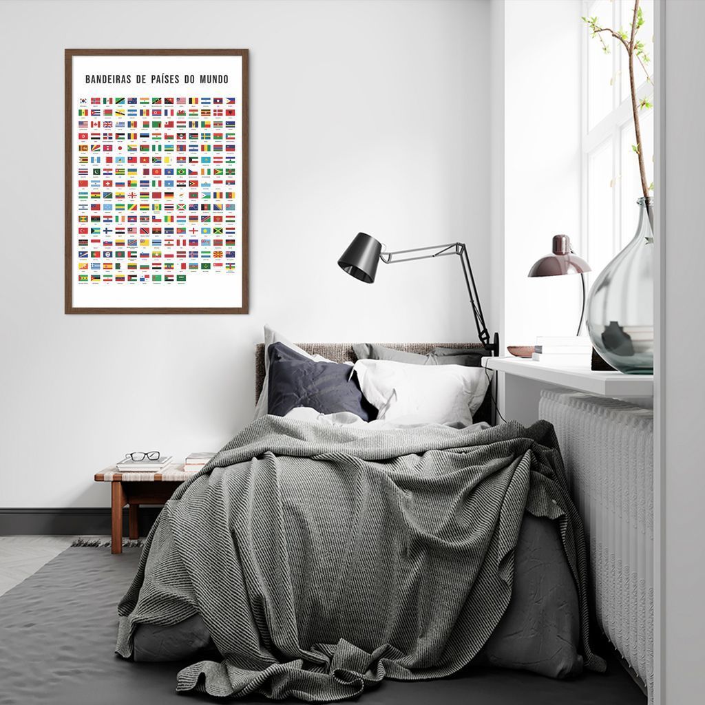 Quadro Bandeiras de Países do Mundo 60x43 Caixa Marrom