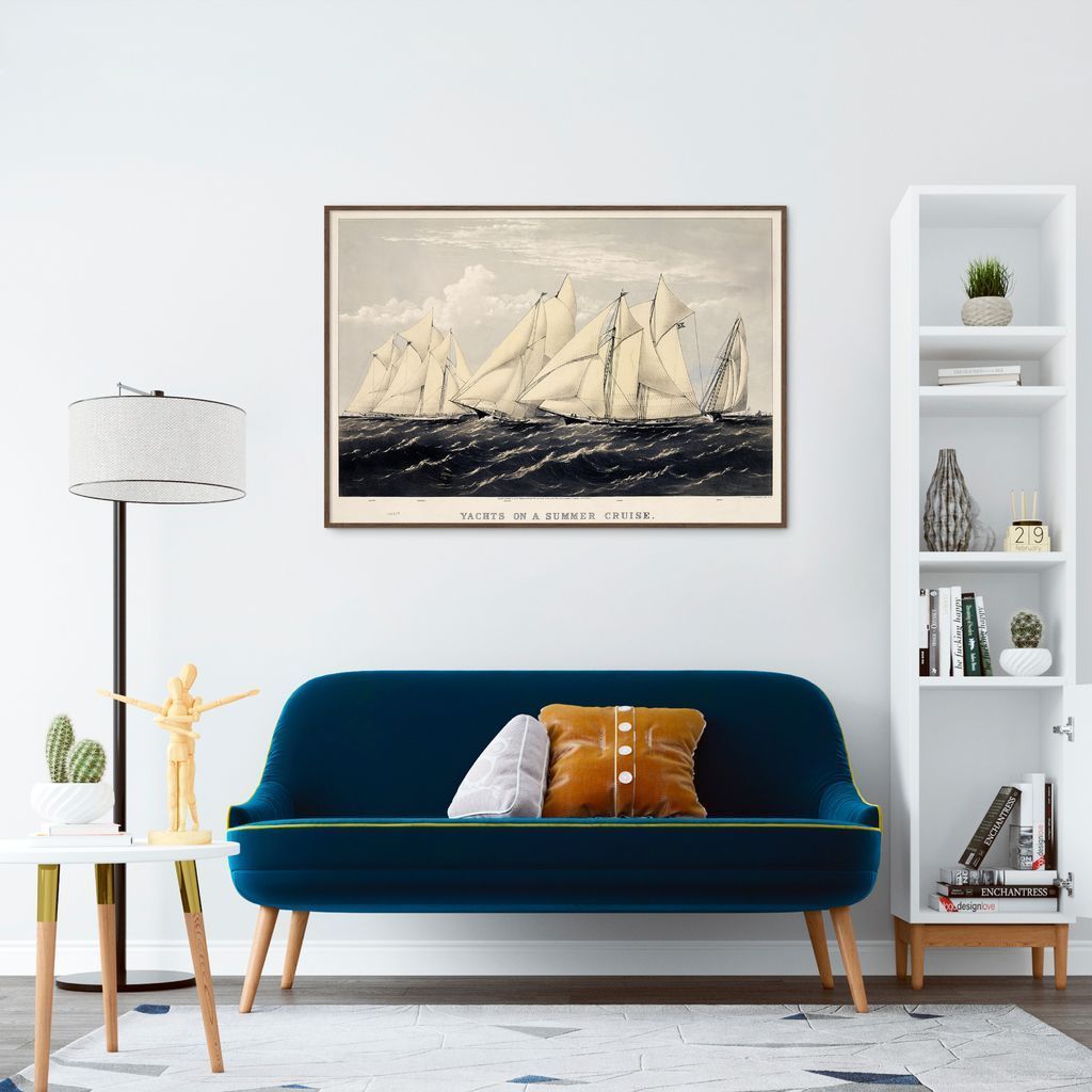 Quadro Barcos em Navegação 43x30 Filete Marrom