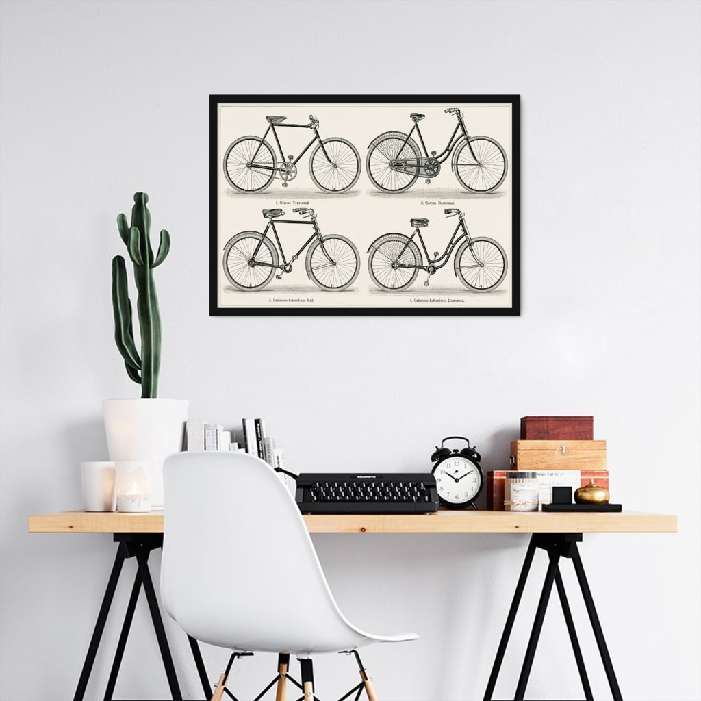 Quadro Bicicletas Alemãs 1894 43x30 Caixa Preto