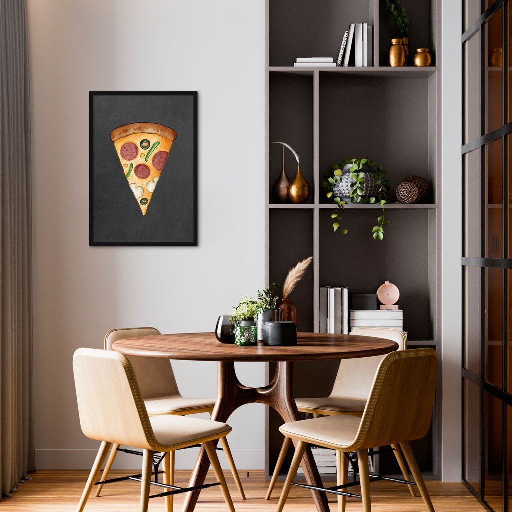 Quadro Black Chalk Fatia de Pizza 43x30 Caixa Preto