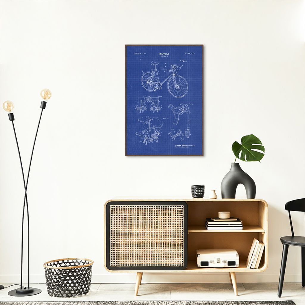 Quadro BluePrint Bicicleta 100x70 Filete Marrom Azul
