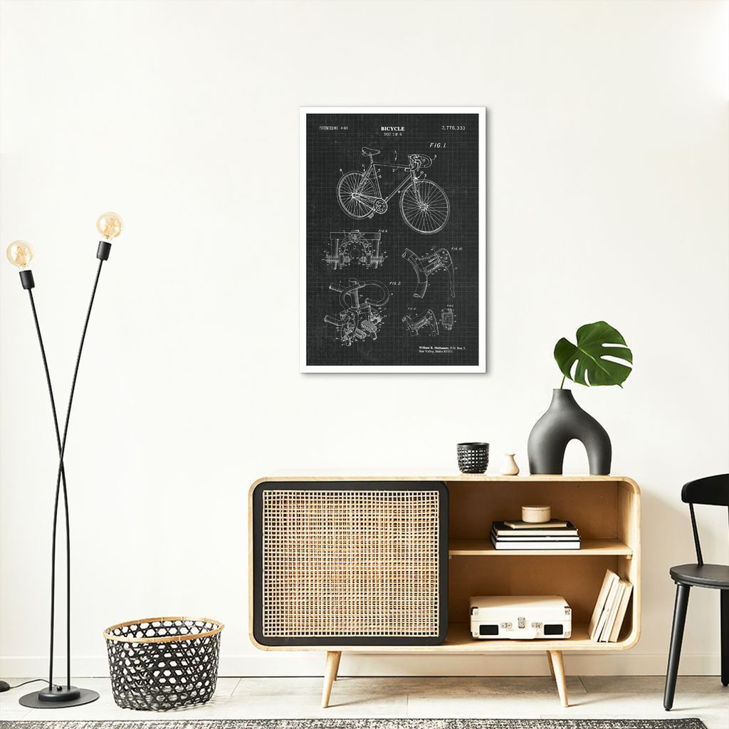 Quadro BluePrint Bicicleta 43x30 Caixa Branco Preto
