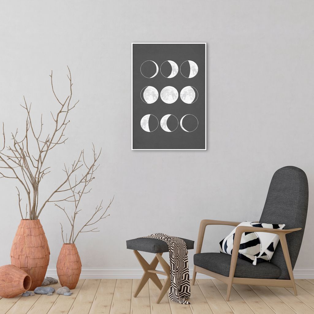 Quadro Boho Chalk Moon Phases 100x70 Filete Branco