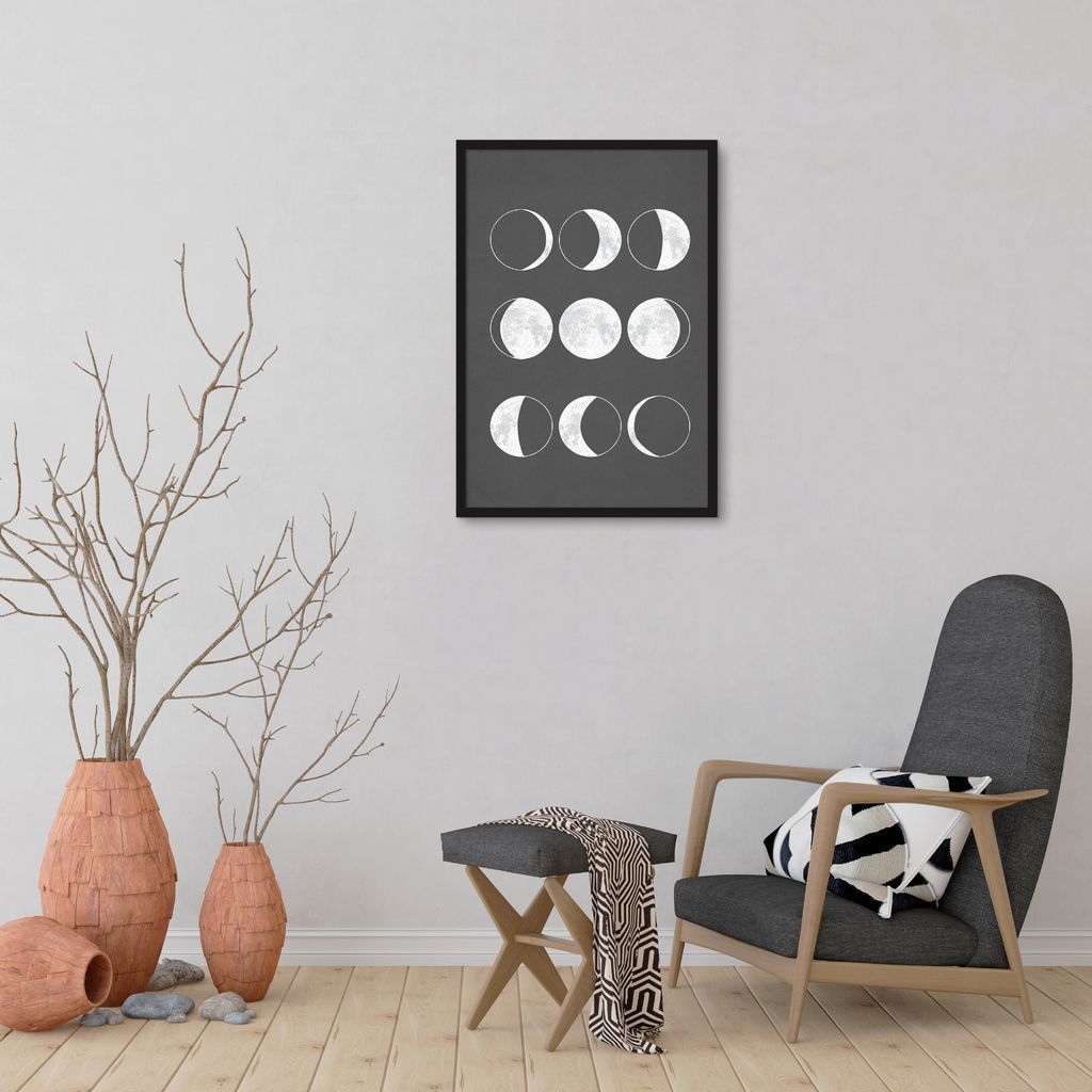 Quadro Boho Chalk Moon Phases 43x30 Caixa Preto
